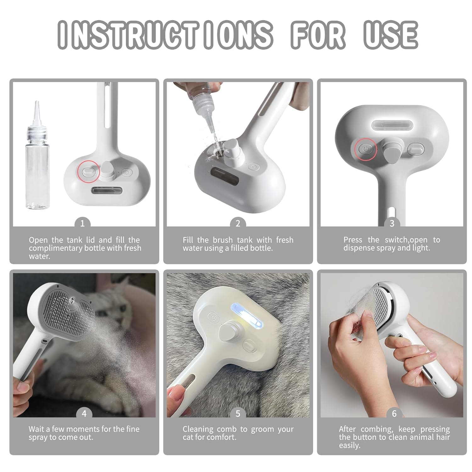 Rechargeable Pet Grooming Brush Comb For Shedding With Water Spray For Cats And Dogs view 3