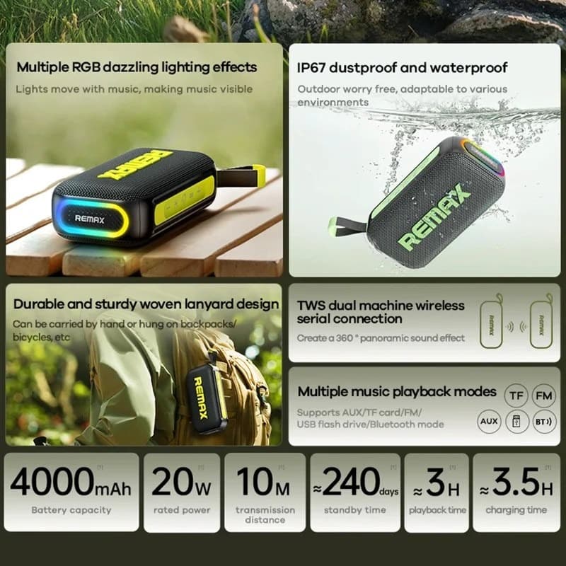 REMAX RB M10 Lighting 20W Waterproof Portable Wireless Speaker view 4