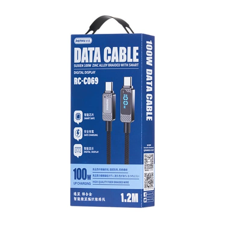Remax RC-C069 1.2m 100W Type-C To Type-C Digital Display Braided Fast Charging Cable view 4