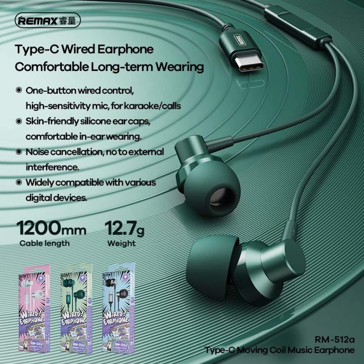 Remax RM 512A Type C Metal Wired Earphone For Music & Call view 3