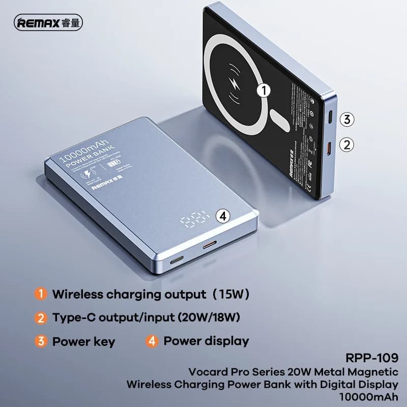 Remax RPP 109 Vocard Pro Series PD 20W 10000mAh Magnetic Wireless Power Bank view 2