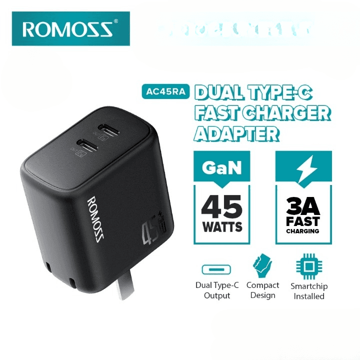 Romoss AC45RA 45W GaN Dual Port Type-C Wall Charger 100–240V Laptop Fast Charging Adapter view 1