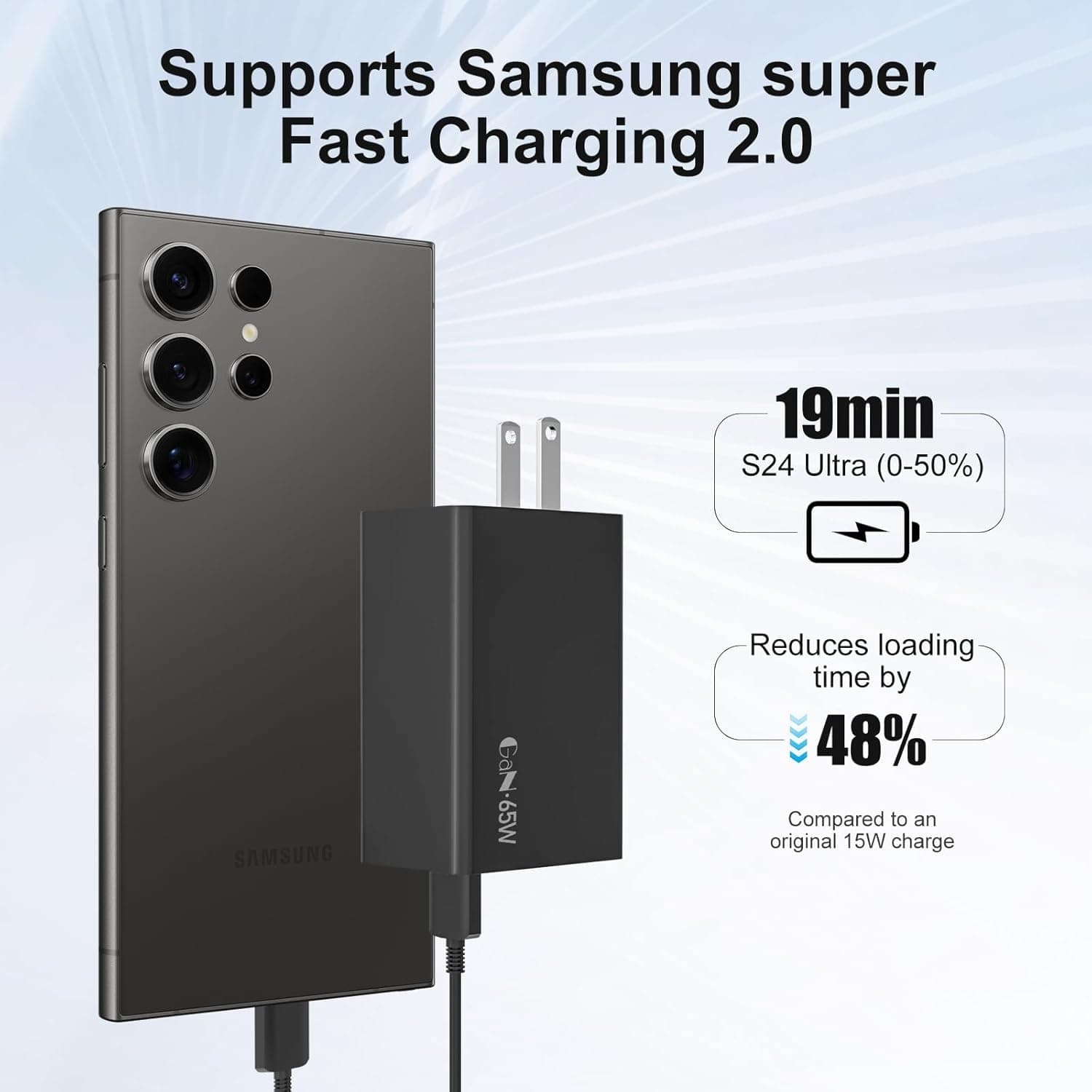 Samsung 65W 3-Port PD Super Fast 2.0 Charger With Cable For Galaxy Phones & Laptops view 5