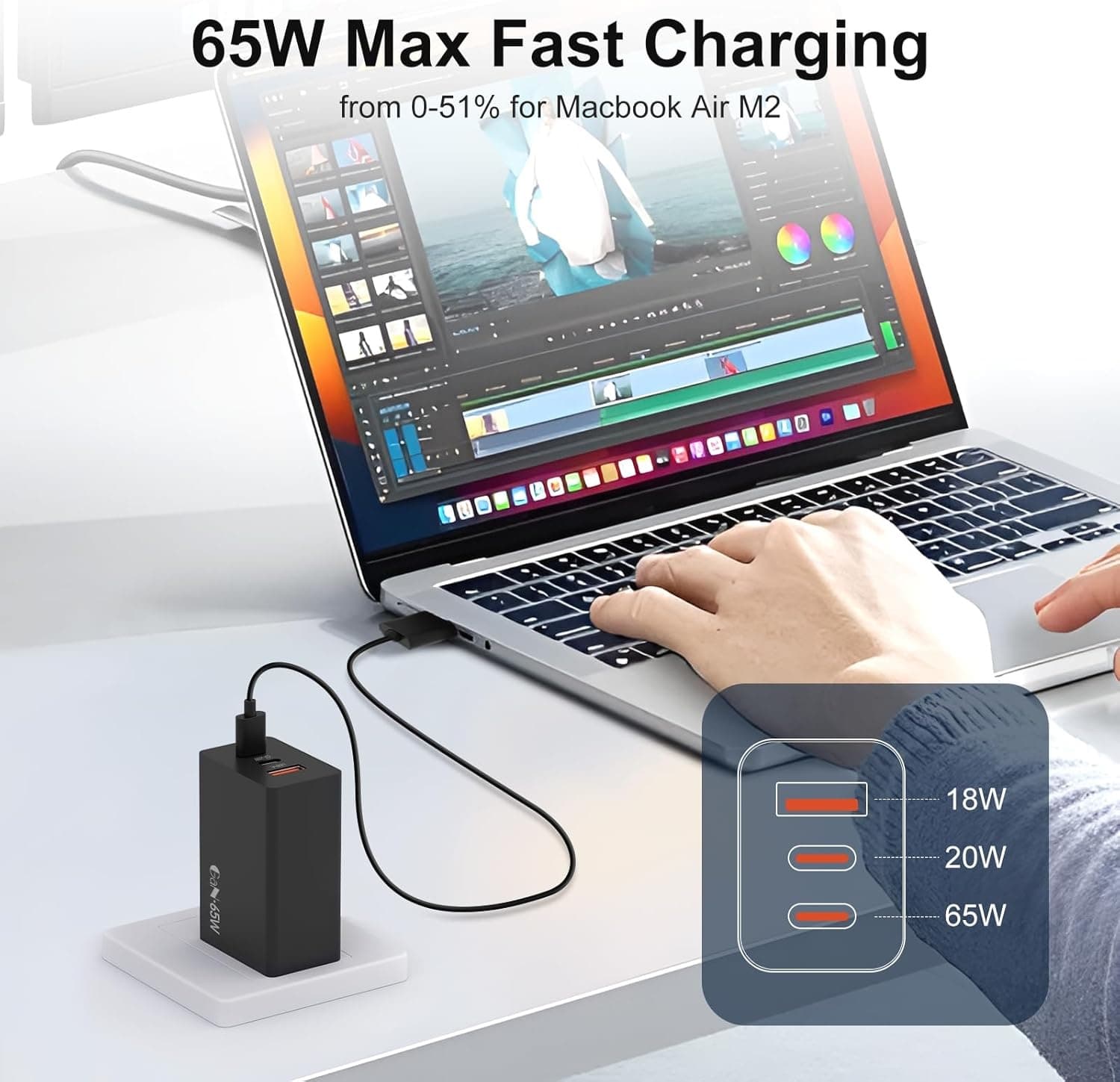 Samsung 65W 3-Port PD Super Fast 2.0 Charger With Cable For Galaxy Phones & Laptops view 3