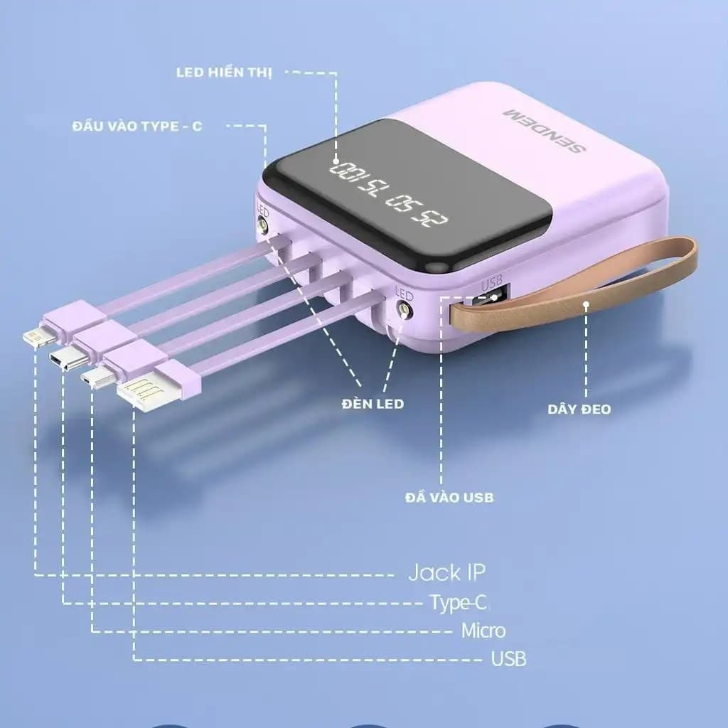 Sendem P301 10000mAh Power Bank With Built In Charging Cable LED Battery Percentage Indicator view 3
