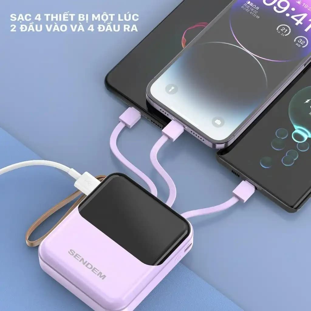 Sendem P301 10000mAh Power Bank With Built In Charging Cable LED Battery Percentage Indicator view 4