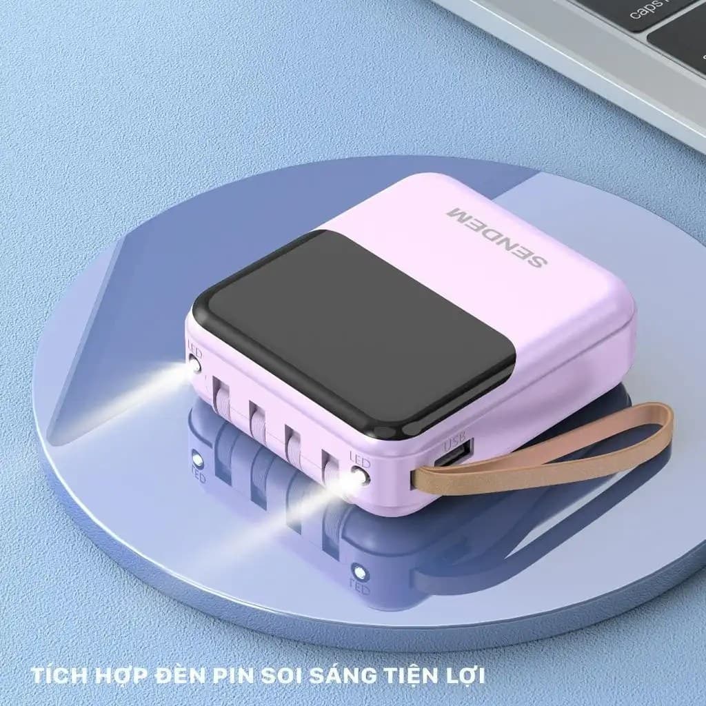 Sendem P301 10000mAh Power Bank With Built In Charging Cable LED Battery Percentage Indicator view 2