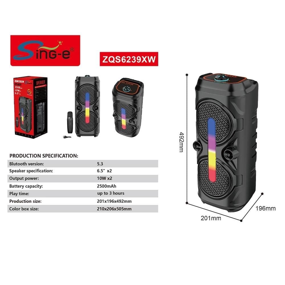 Sing-e ZQS6239XW 20W Portable Wireless Speaker Dith Dual 6.5″ Drivers & Wireless Microphone view 3