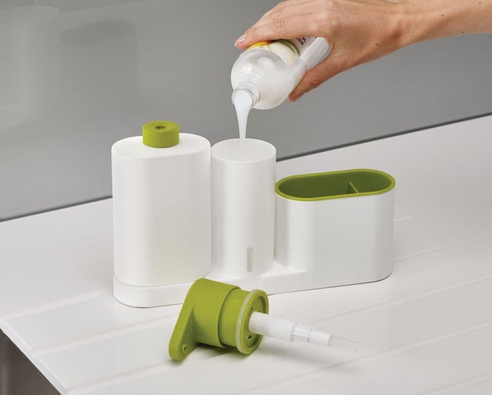 SinkBase Plus 3 Piece Sink Tidy Set Kitchen Bathroom Soap Dispenser With Sponge Holder view 2