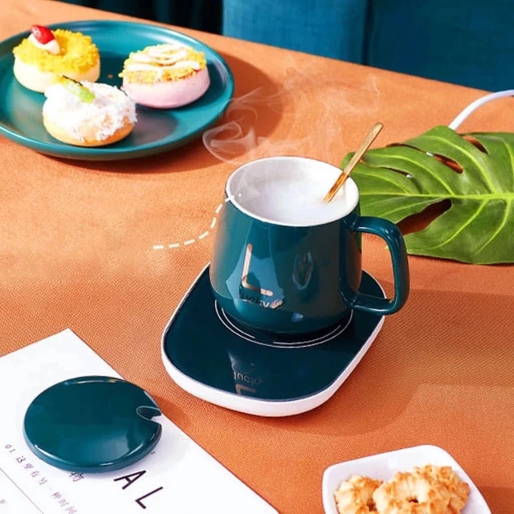 Smart 55°C Mug Warmer Constant Temperature Coffee & Milk Heating Coaster with Ceramic Mug Set view 4