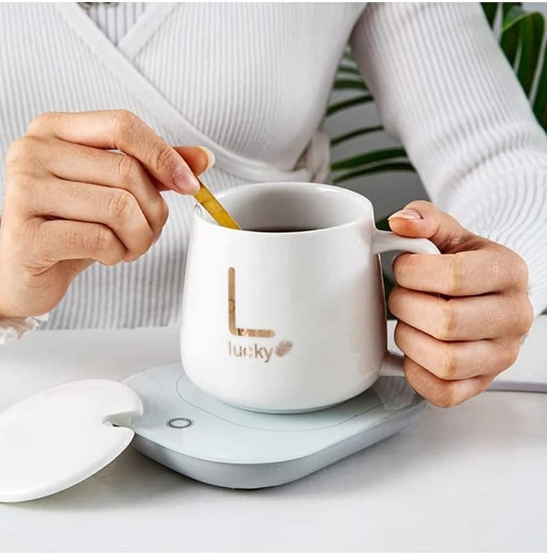 Smart 55°C Mug Warmer Constant Temperature Coffee & Milk Heating Coaster with Ceramic Mug Set view 1