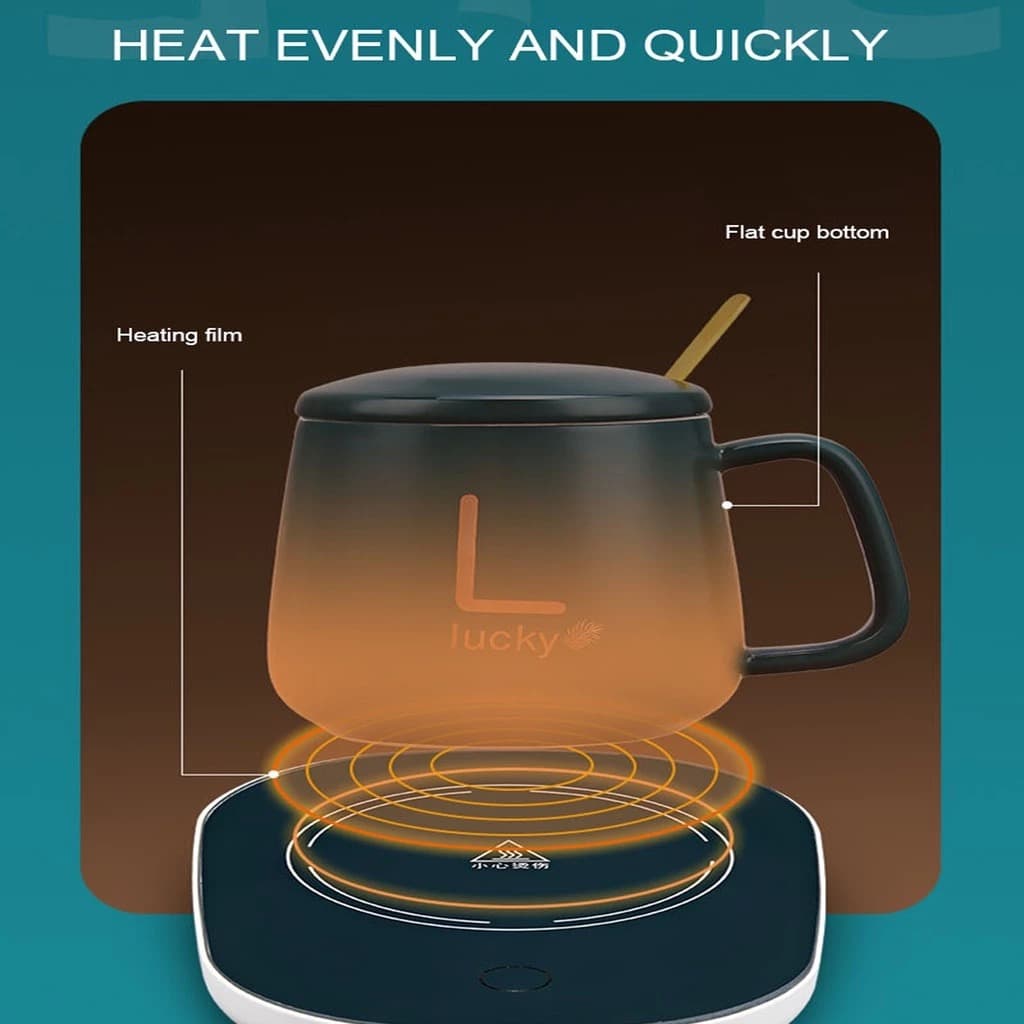 Smart 55°C Mug Warmer Constant Temperature Coffee & Milk Heating Coaster with Ceramic Mug Set view 3