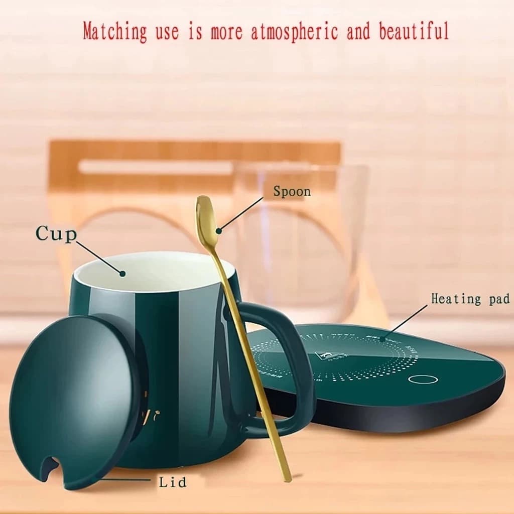 Smart 55°C Mug Warmer Constant Temperature Coffee & Milk Heating Coaster with Ceramic Mug Set view 6