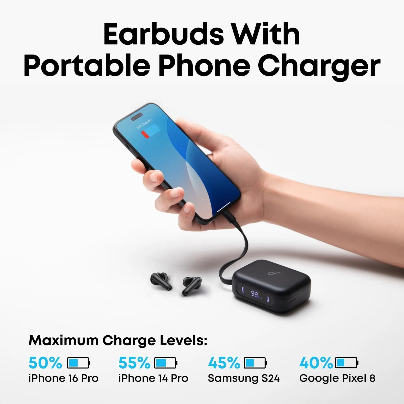 Soundcore P41i Adaptive ANC Wireless Earbuds with Built-In 3000mAh Phone Charging Stand Case view 4