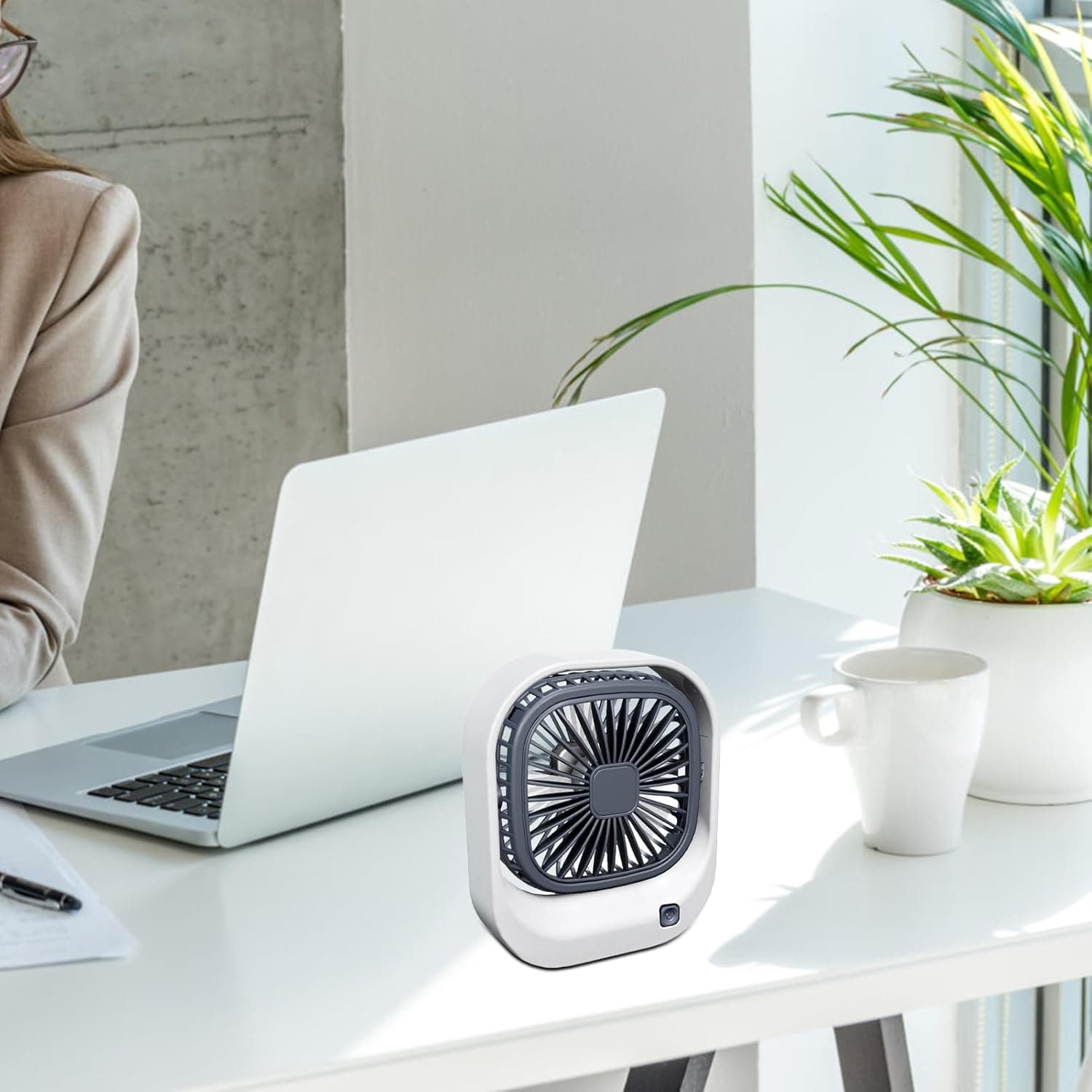 Square USB Rechargeable Mini Desk Fan view 3