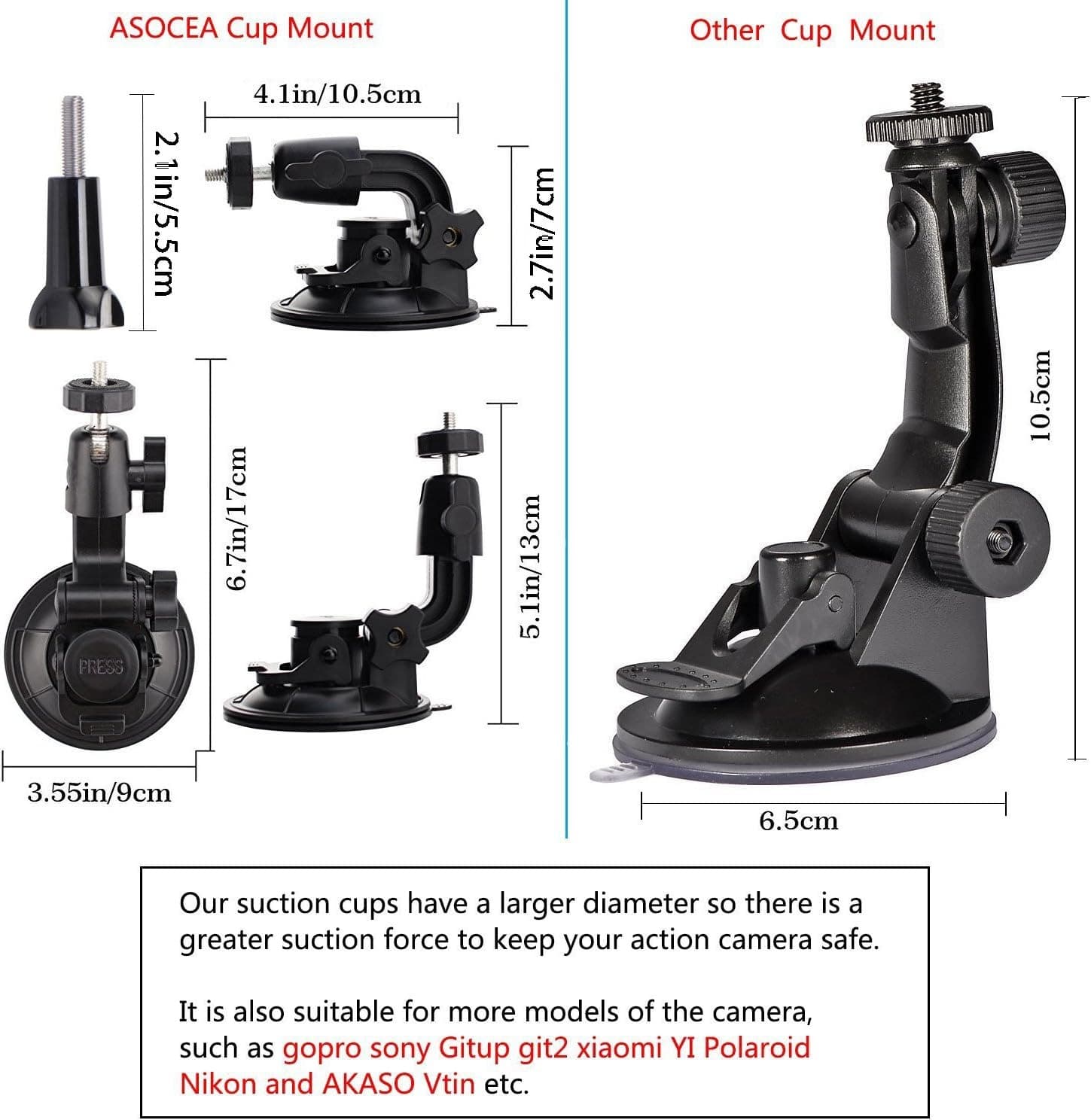 Suction Car Mount Holder For Action Camera And Mobile Phones view 5