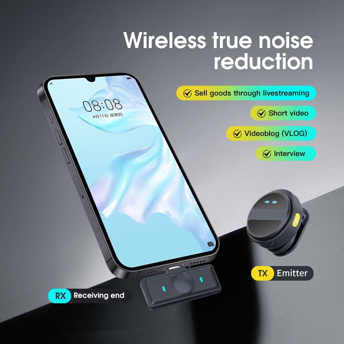 SX21 2.4G Smart Clip-On Wireless Microphone WithType-C Port And Lightning Adapter view 4