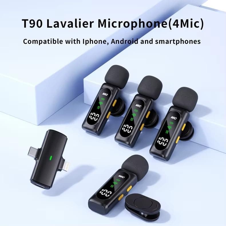 T90 4 Piece Wireless Lavalier Mic Set Plug & Play Microphone view 4