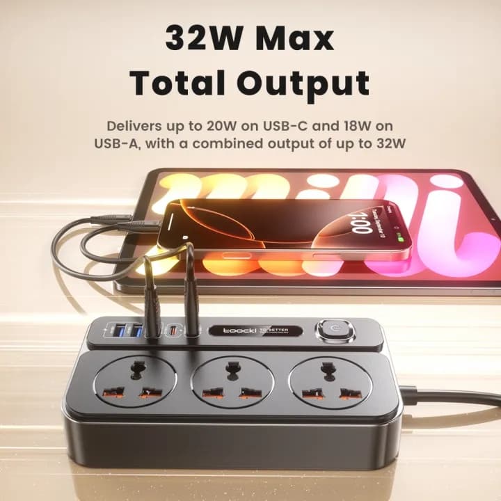 Toocki C36 8 In 1 Universal Power Strip 2500W AC & 32W GaN Fast Charger view 2