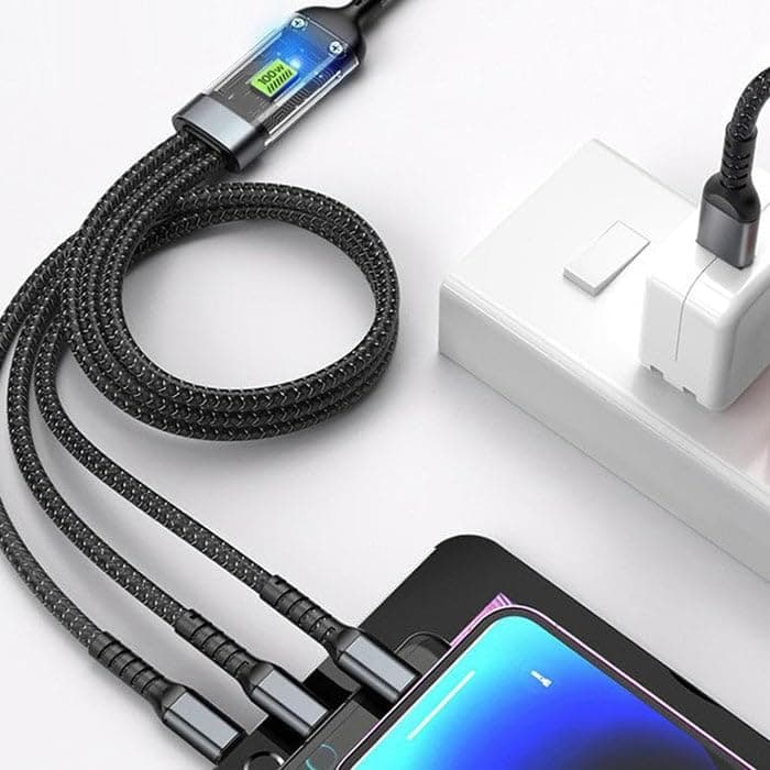 Transparent 100W 3 In 1 Fast Charging Cable Type C USB Micro view 2