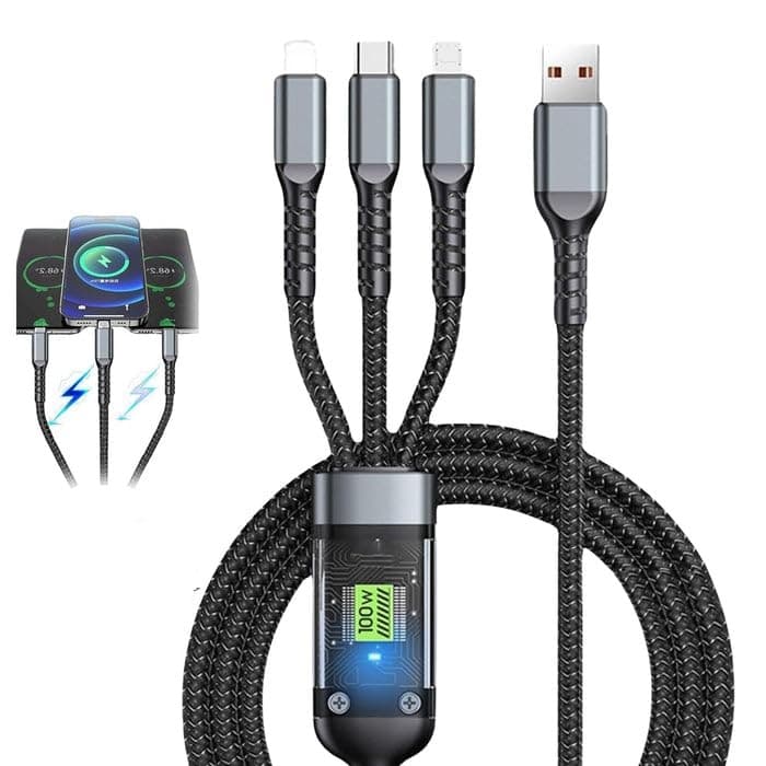 Transparent 100W 3 In 1 Fast Charging Cable Type C USB Micro view 1