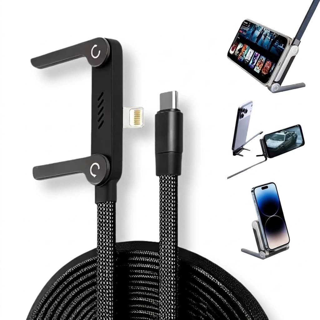 Type-C to Lightning 30W Fast Charger Cable With Built-in Invisible Holder Phone Stand view 1