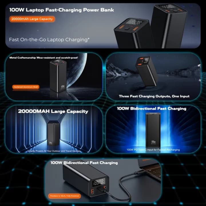 Ultima 20K Ultra Max 100W 20000mAh Power Bank - Full Metal Body, LED Display, PD & QC 3.0 view 6