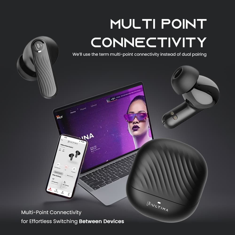 Ultima Atom Buds 2 Wireless Earbuds | 120-Hour Playtime, Dual Device Pairing & 50ms Low Latency Gaming Mode view 2
