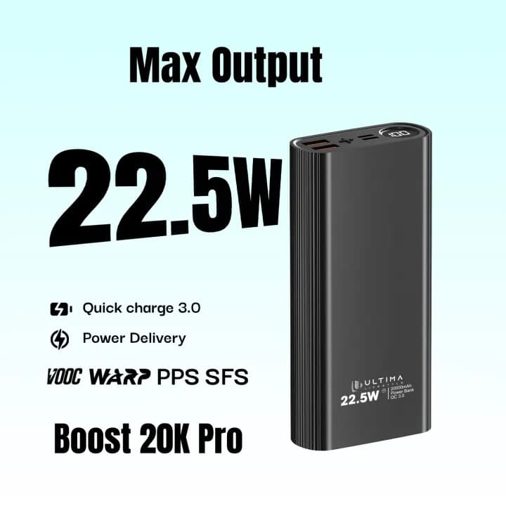 Ultima Turbocharge 20K 20000mAh Power Bank 22.5W Fast Charge Metal Body LED PD QC3.0 view 1