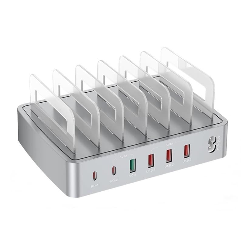 Universal 72W 6 Port Multi Intelligent USB PD QC3.0 Fast Charging Charger Station Stand view 1