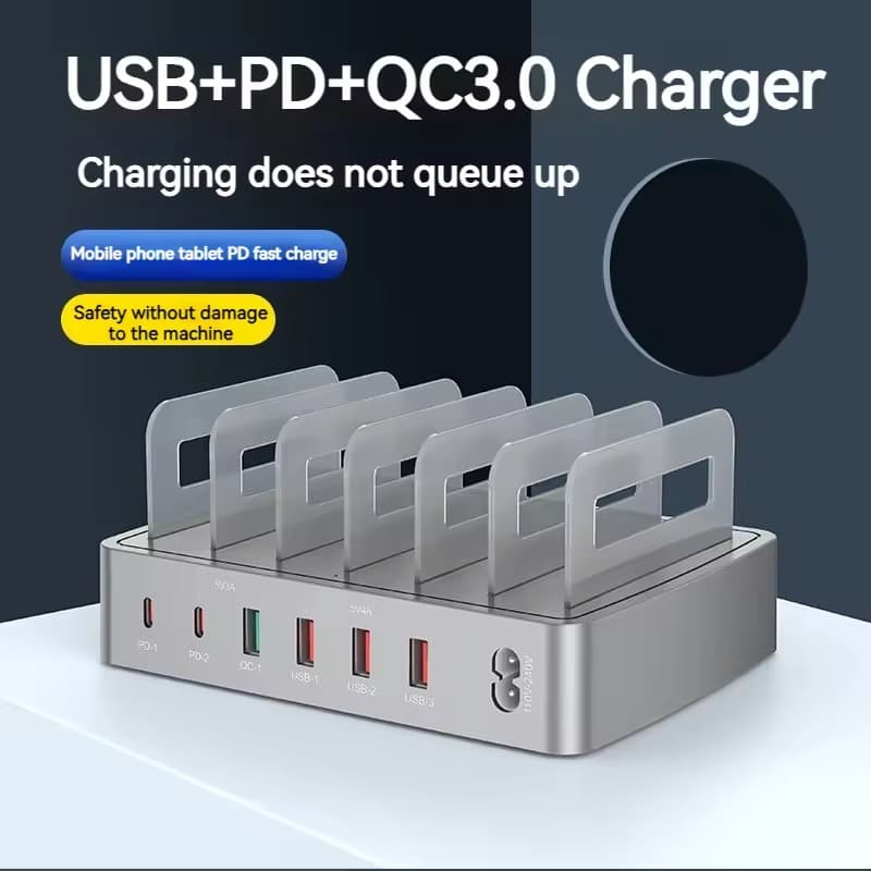 Universal 72W 6 Port Multi Intelligent USB PD QC3.0 Fast Charging Charger Station Stand view 3
