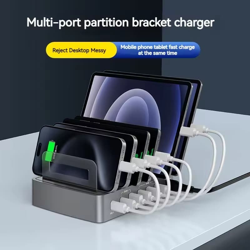 Universal 72W 6 Port Multi Intelligent USB PD QC3.0 Fast Charging Charger Station Stand view 4