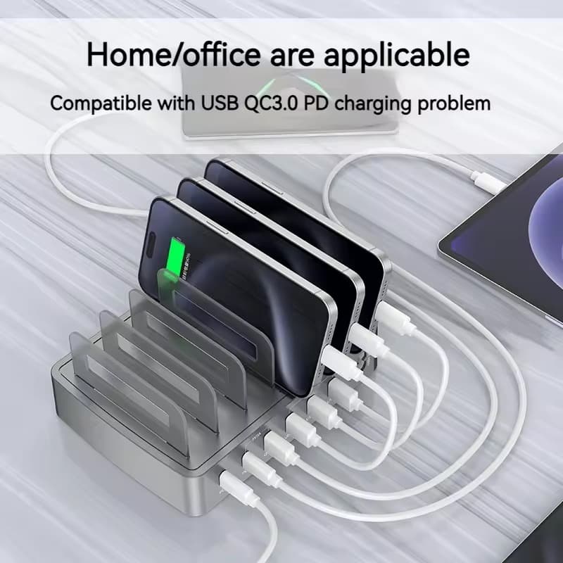 Universal 72W 6 Port Multi Intelligent USB PD QC3.0 Fast Charging Charger Station Stand view 5
