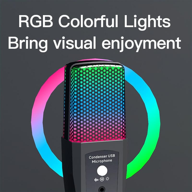 USB RGB Colorful Light Microphone For Gaming, Live Streaming And Recording With Anti-Vibration Stand view 2