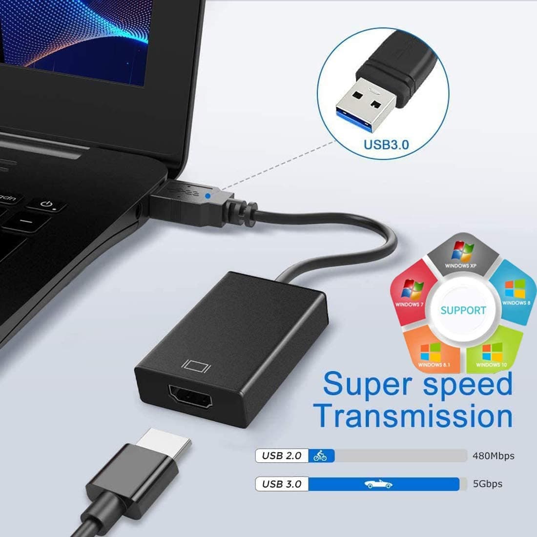 USB To HDMI Adapter USB To HDMI 1080P Full HD Video Audio Multi Monitor Converter Adaptor view 2