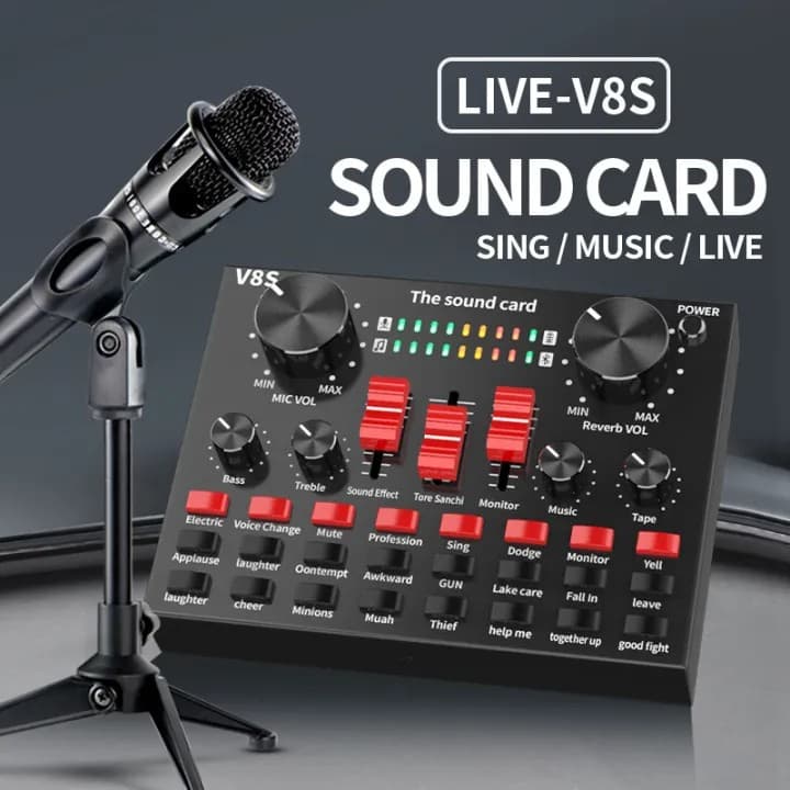 V8S External Sound Card USB Audio Interface Soundcard view 2