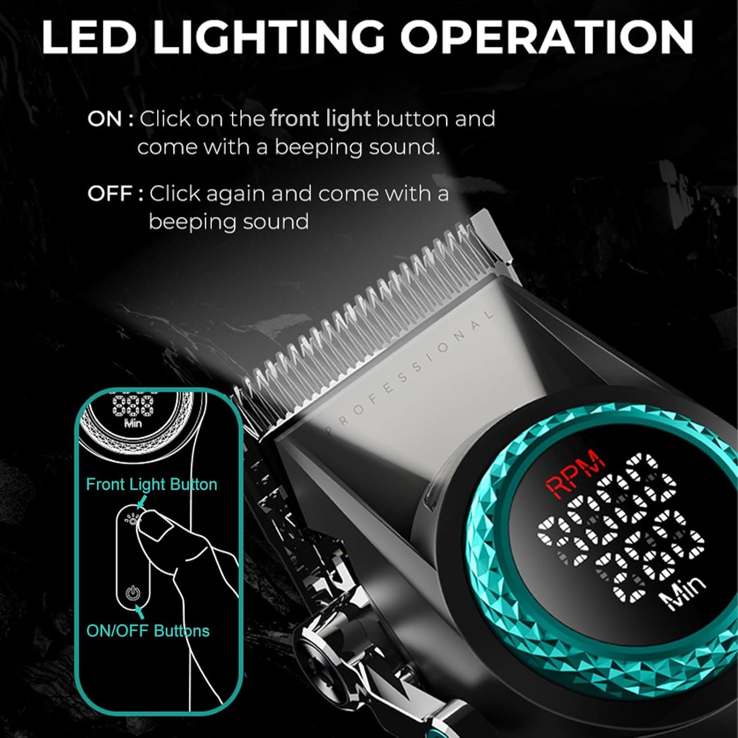 VGR 001 Professional Cordless Hair Clipper For Men 9000RPM Carbon Steel Blade LED Display view 3
