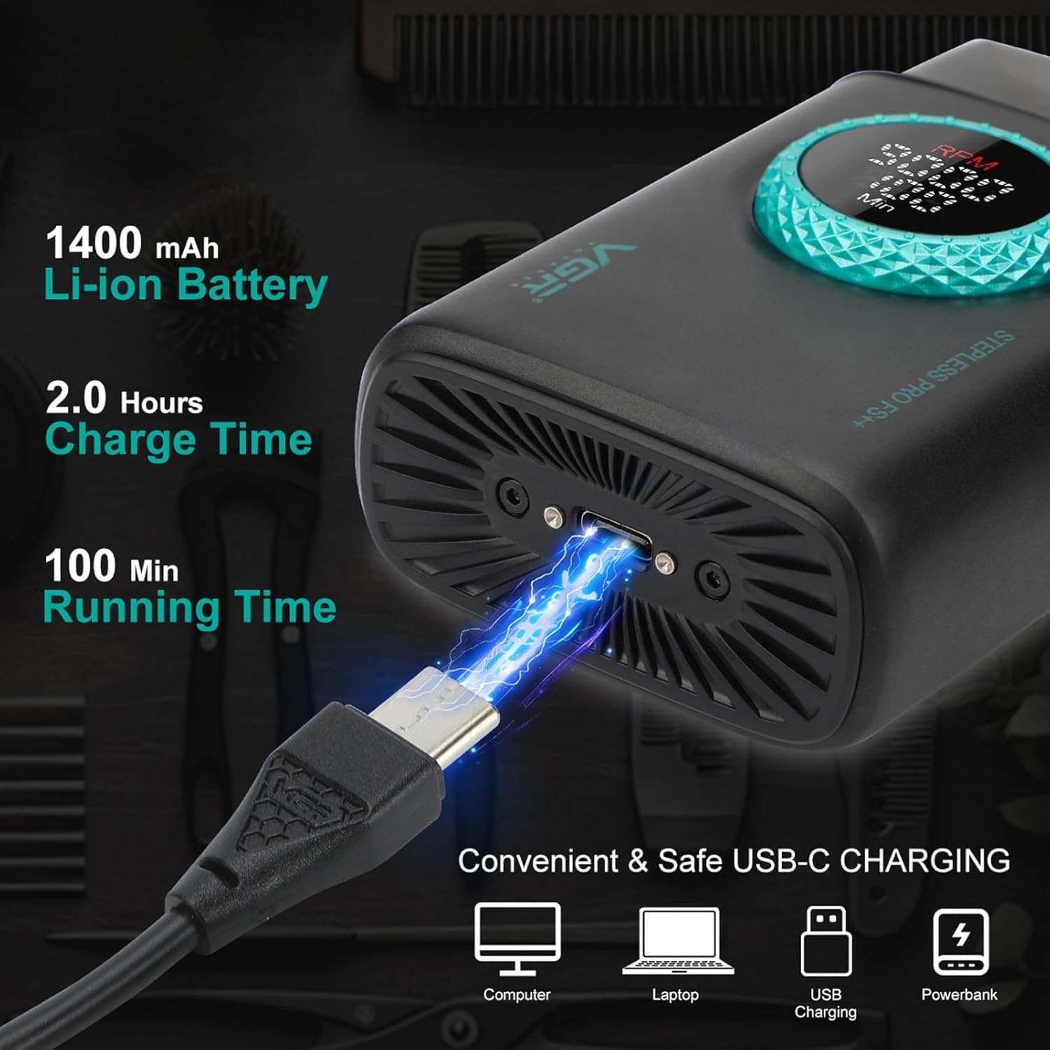 VGR 377 Men’s Electric Foil Shaver Titanium Foils  9000 RPM Motor view 3