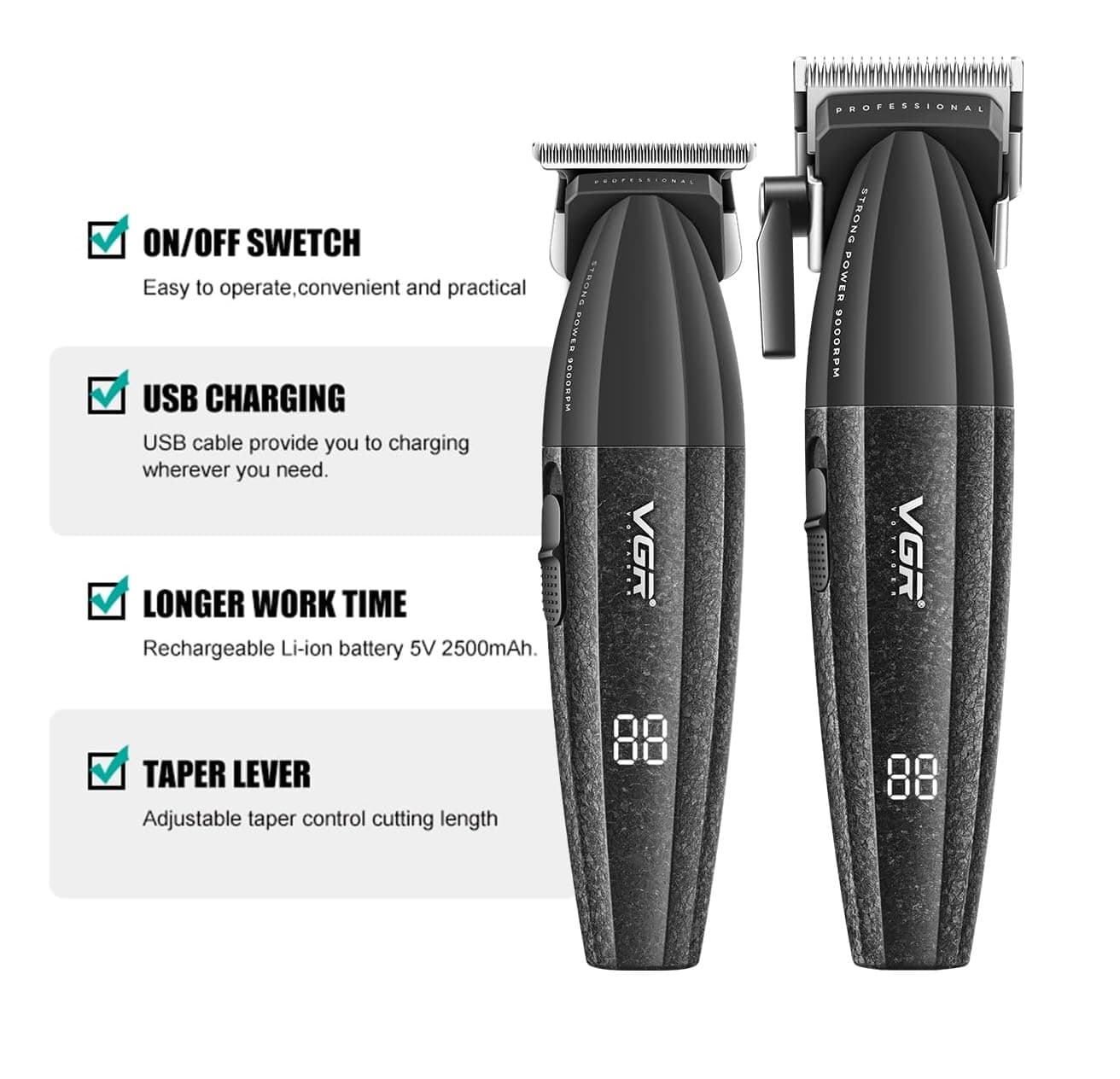 VGR 640 Professional Hair Clippers For Men 2 Piece Set view 3