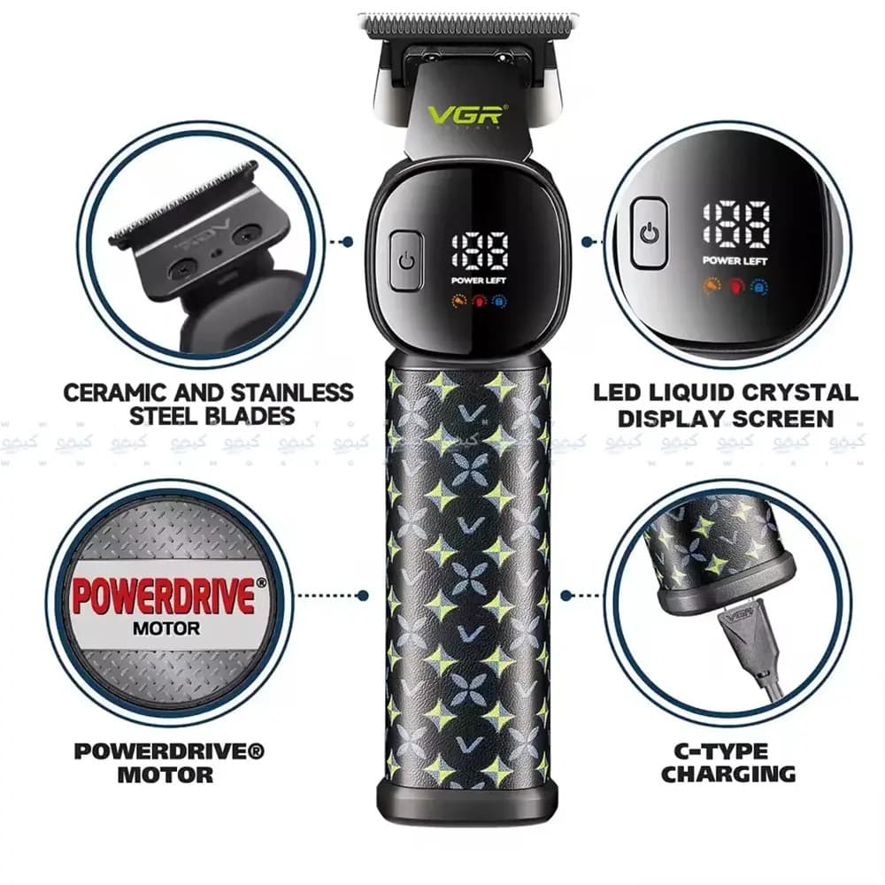 VGR V-185 Hair Cutting Machine Cordless LED Display Professional Trimmer for Men view 3