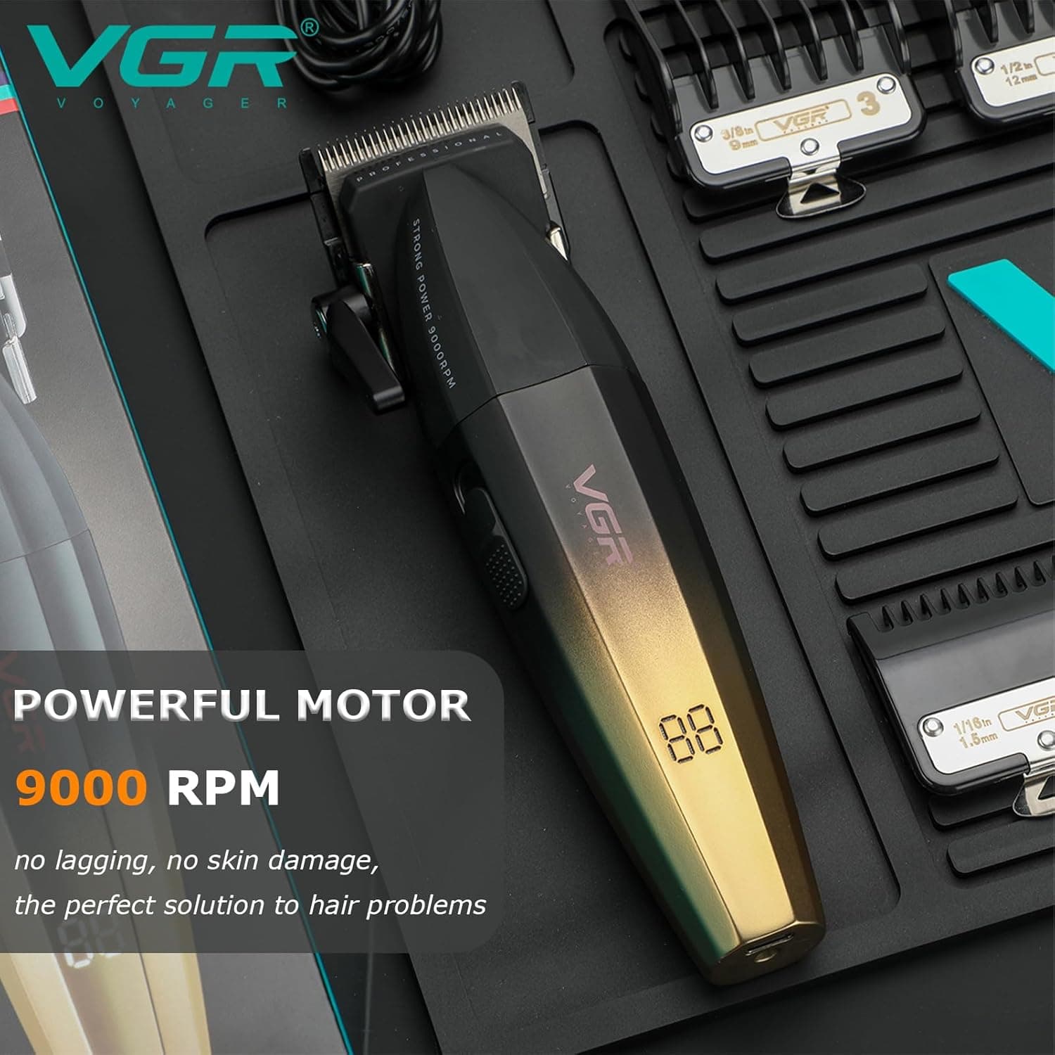 VGR V003 9000 RPM Heavy Hair Clipper Professional Hair Trimmer Rechargeable With LED Display view 3
