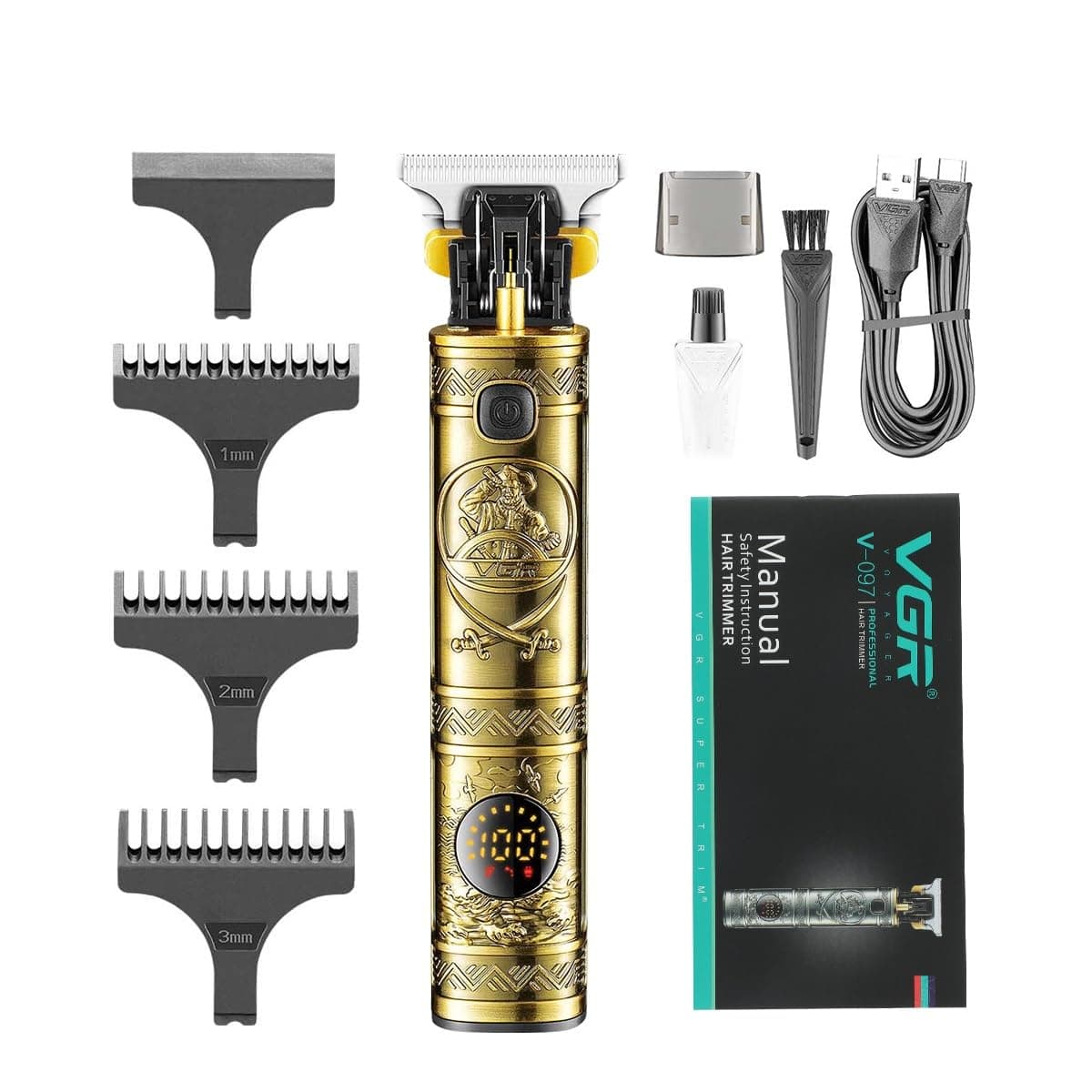 VGR V097 Professional Metal Body Cordless Hair Trimmer LED Display view 1