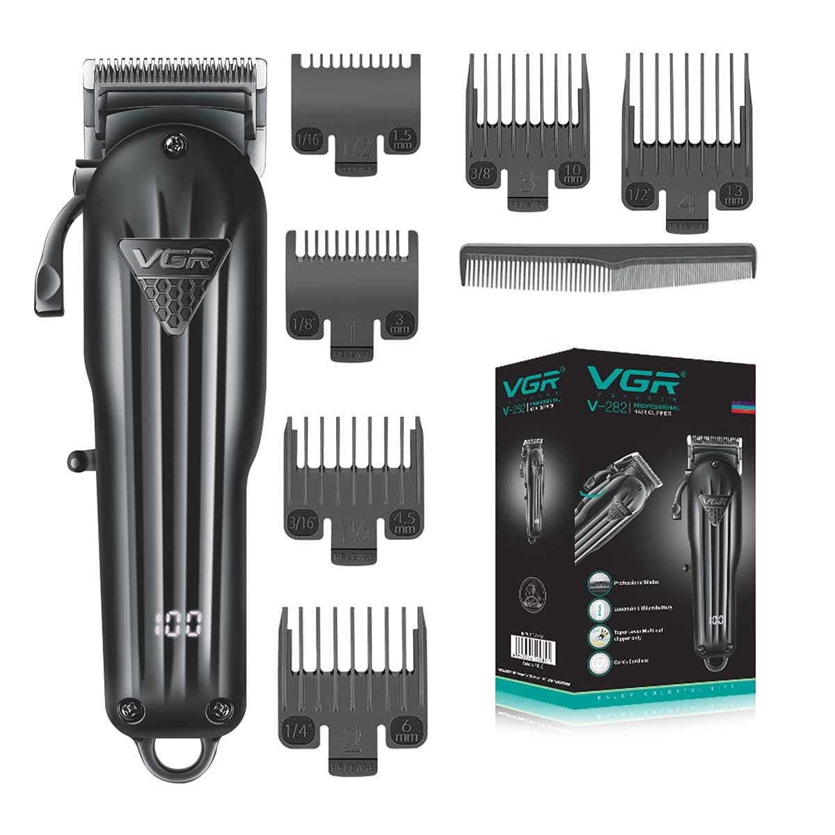 VGR V282 Salon Series Professional Digital Display Cordless Hair Clipper Trimmer view 1