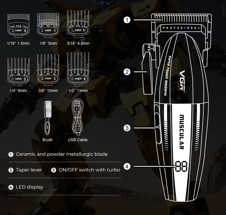 VGR V285 Professional Hair Clipper: 9000 RPM High-Speed Motor & DLC Ceramic Blade view 4