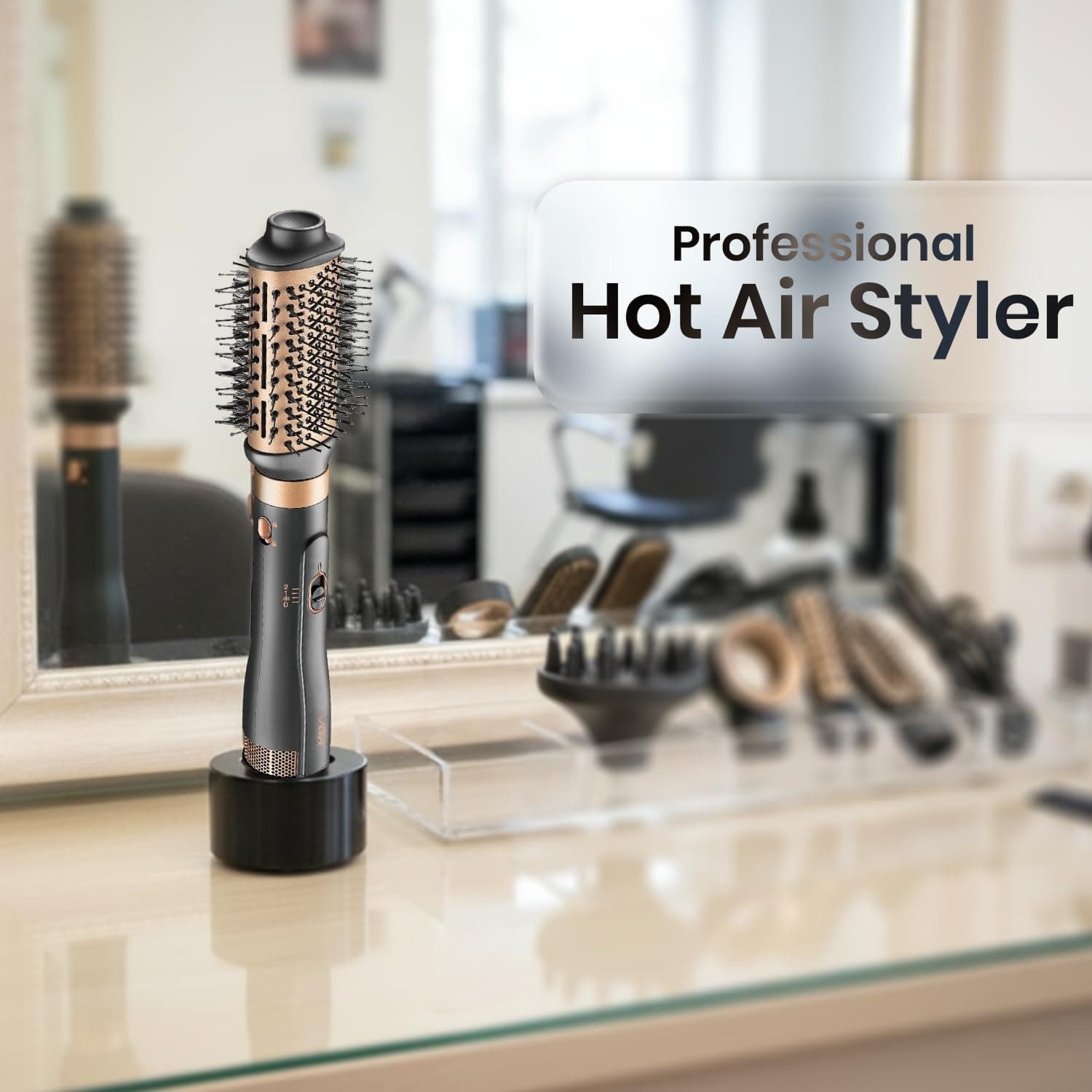 VGR V491 Professional 6-in-1 Hot Air Styler (1000W, Black) – Fast Drying, Curling & Volumizing With Interchangeable Brushes view 6