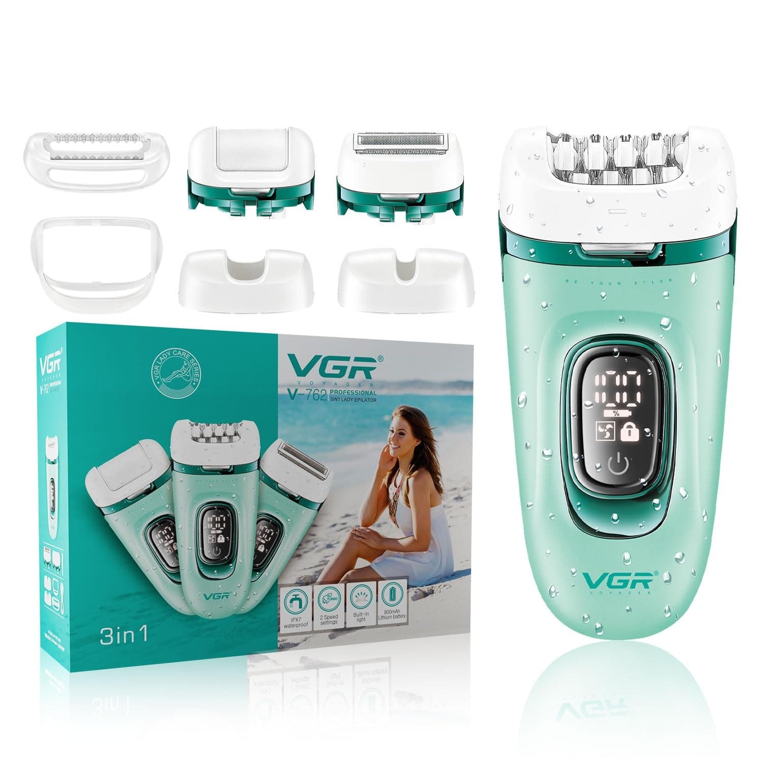 VGR V762 Professional 3 In 1 Lady Epilator for Women Cordless Epilator, Shaver & Callus Remover view 1
