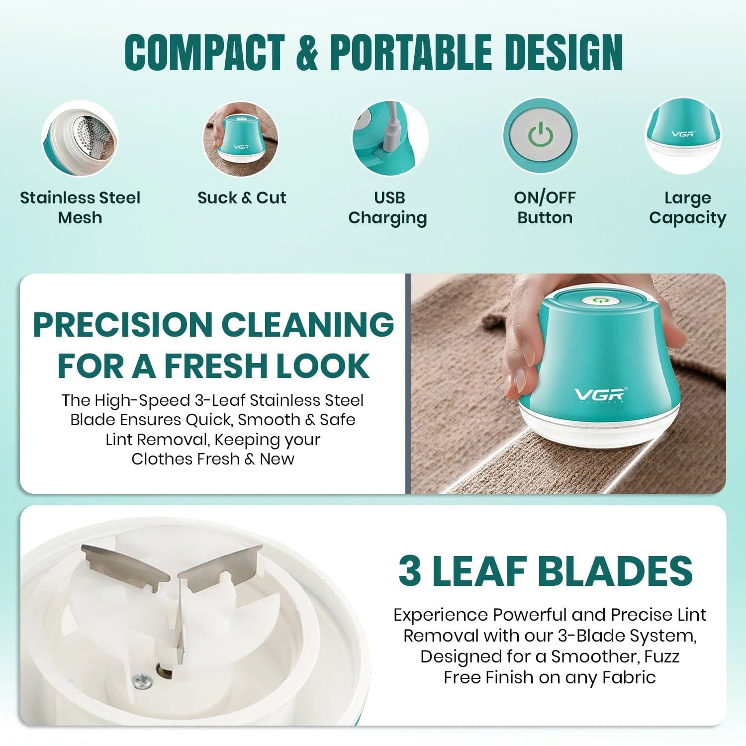 VGR V810 Portable Professional Rechargeable Lint Remover Fabric Shaver view 3