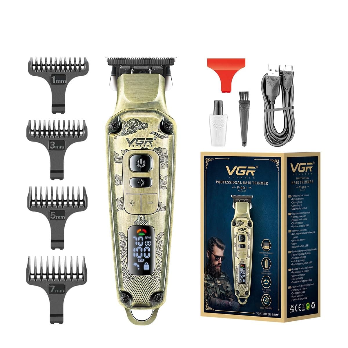 VGR V901 Premium Metal Housing Hair Trimmer LED Display view 1