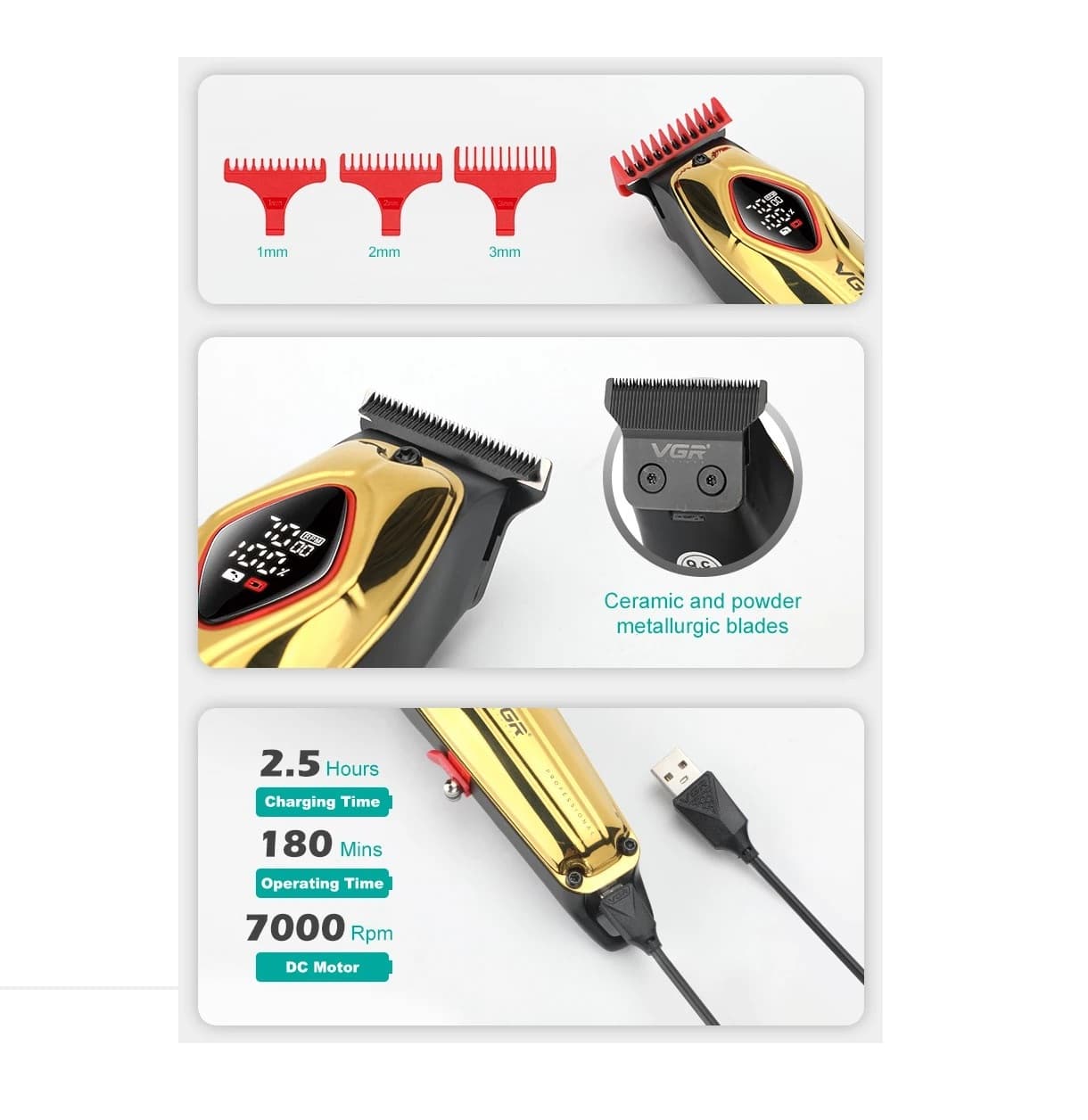 VGR V945 Professional Trimmer 180 min Runtime 4 Length Settings view 2