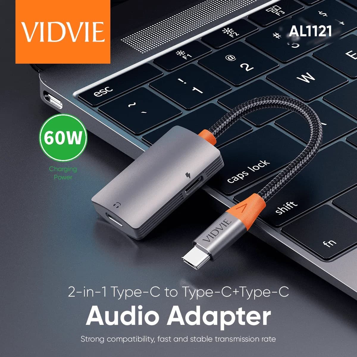 Vidvie AL1121 2 In 1 Type C To Type C + Type C Audio Adapter view 2